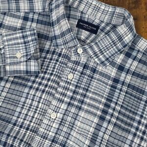 Proper Cloth Long Sleeve Button Up Blue White Plaid Lightweight Woven Sz M Slim